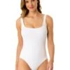 Women's Live In Color Textured Classic Square Neck One Piece Swimsuit(Womens Live In Color Textured Classic Square Neck One Piece Swimsuit 4) 2 Women's Live In Color Textured Classic Square Neck One Piece Swimsuit(Womens Live In Color Textured Classic Square Neck One Piece Swimsuit 4) -ANNE COLE Shop 25MO10001 WHITE 675 FRONT