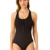 Women's Live In Color Textured Scoop Neck Front Racerback One Piece Swimsuit(Womens Live In Color Textured Scoop Neck Front Racerback One Piece Swimsuit) -ANNE COLE Shop 25MO10101 BLK 727 FRONT