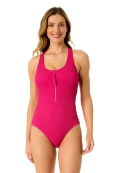 Women's Live In Color Textured Scoop Neck Front Racerback One Piece Swimsuit(Womens Live In Color Textured Scoop Neck Front Racerback One Piece Swimsuit 2)