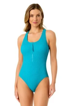 Women's Live In Color Textured Scoop Neck Front Racerback One Piece Swimsuit(Womens Live In Color Textured Scoop Neck Front Racerback One Piece Swimsuit 3)
