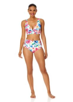 Women's Watercolor Paisley Soft Band Shirred Bralette Bikini Top(Womens Watercolor Paisley Soft Band Shirred Bralette Bikini Top) -ANNE COLE Shop 25MT14270 MULT 25MB36070 MULT 1085