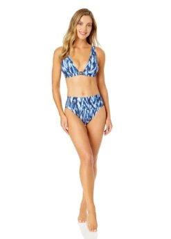 Women's Tie Dye Ikat Ring Plunge Triangle Bikini Swim Top(Womens Tie Dye Ikat Ring Plunge Triangle Bikini Swim Top) -ANNE COLE Shop 25MT14668 BLWH 25MB37468 BLWH 1108