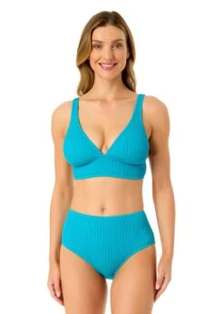 Women's Live In Color Textured Shirred Soft Band Bralette Bikini Swim Top(Womens Live In Color Textured Shirred Soft Band Bralette Bikini Swim Top 3) -ANNE COLE Shop 25MT15001 FWTRQ 25MB39101 FWTRQ 255 FRONT