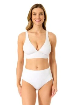 Women's Live In Color Textured Shirred Soft Band Bralette Bikini Swim Top(Womens Live In Color Textured Shirred Soft Band Bralette Bikini Swim Top 4) -ANNE COLE Shop 25MT15001 WHITE 25MB39101 WHITE 588 FRONT