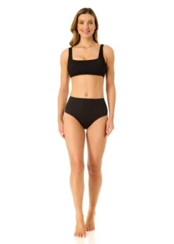 Women's Live In Color Textured Classic Square Neck Bralette Bikini Swim Top(Womens Live In Color Textured Classic Square Neck Bralette Bikini Swim Top) -ANNE COLE Shop 25MT15101 BLK 25MB39101 BLK 460