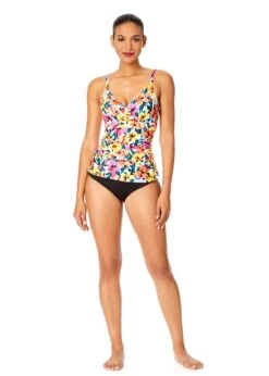 Women's Gradient Floral Twist Front Underwire Tankini Swim Top(Womens Gradient Floral Twist Front Underwire Tankini Swim Top) -ANNE COLE Shop 25MT23313 MULT MYMB36001 BLK 2106