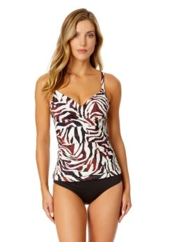 Women's Tiger Dance Twist Front Underwire Tankini Swim Top(Womens Tiger Dance Twist Front Underwire Tankini Swim Top)