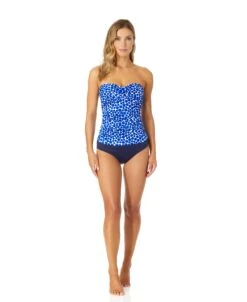 Women's Denim Dot Twist Front Bandeaukini Swim Top(Womens Denim Dot Twist Front Bandeaukini Swim Top) -ANNE COLE Shop 25MT25012 DEPR MYMB36001 NAVY 190