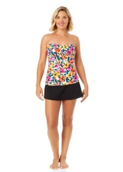 Women's Gradient Floral Twist Front Bandeaukini Swim Top(Womens Gradient Floral Twist Front Bandeaukini Swim Top) 10 Women's Gradient Floral Twist Front Bandeaukini Swim Top(Womens Gradient Floral Twist Front Bandeaukini Swim Top) -ANNE COLE Shop 25MT25013 MULT MYMB42001 BLK 1378