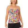 Women's Gradient Floral Twist Front Bandeaukini Swim Top(Womens Gradient Floral Twist Front Bandeaukini Swim Top) -ANNE COLE Shop 25MT25013 MULT MYMB42001 BLK 1378 FRONT