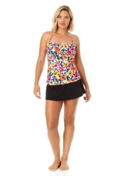 Women's Gradient Floral Twist Front Bandeaukini Swim Top(Womens Gradient Floral Twist Front Bandeaukini Swim Top) 9 Women's Gradient Floral Twist Front Bandeaukini Swim Top(Womens Gradient Floral Twist Front Bandeaukini Swim Top) -ANNE COLE Shop 25MT25013 MULT MYMB42001 BLK 1394