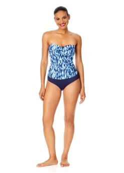 Women's Tie Dye Ikat Twist Front Bandeaukini Swim Top(Womens Tie Dye Ikat Twist Front Bandeaukini Swim Top) -ANNE COLE Shop 25MT25068 BLWH MYMB36001NAVY 1875
