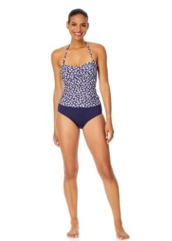 Women's Shibori Geo Twist Front Bandeaukini Swim Top(Womens Shibori Geo Twist Front Bandeaukini Swim Top) -ANNE COLE Shop 25MT25075 BLPR MYMB36001 NAVY 846