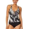 Women's Palm Chic Ring Front Tankini Swim Top(Womens Palm Chic Ring Front Tankini Swim Top) -ANNE COLE Shop 25MT26245 BKWH MYMB36001 BLK 369 FRONT