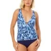 Women's Tie Dye Ikat Ring Plunge Tankini Swim Top(Womens Tie Dye Ikat Ring Plunge Tankini Swim Top) -ANNE COLE Shop 25MT26368 BLWH MYMB36001NAVY 2665 FRONT