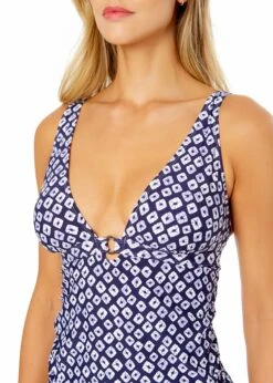 Women's Shibori Geo Ring Plunge Tankini Swim Top(Womens Shibori Geo Ring Plunge Tankini Swim Top) -ANNE COLE Shop 25MT26375 BLPR MYMB36001 NAVY 894