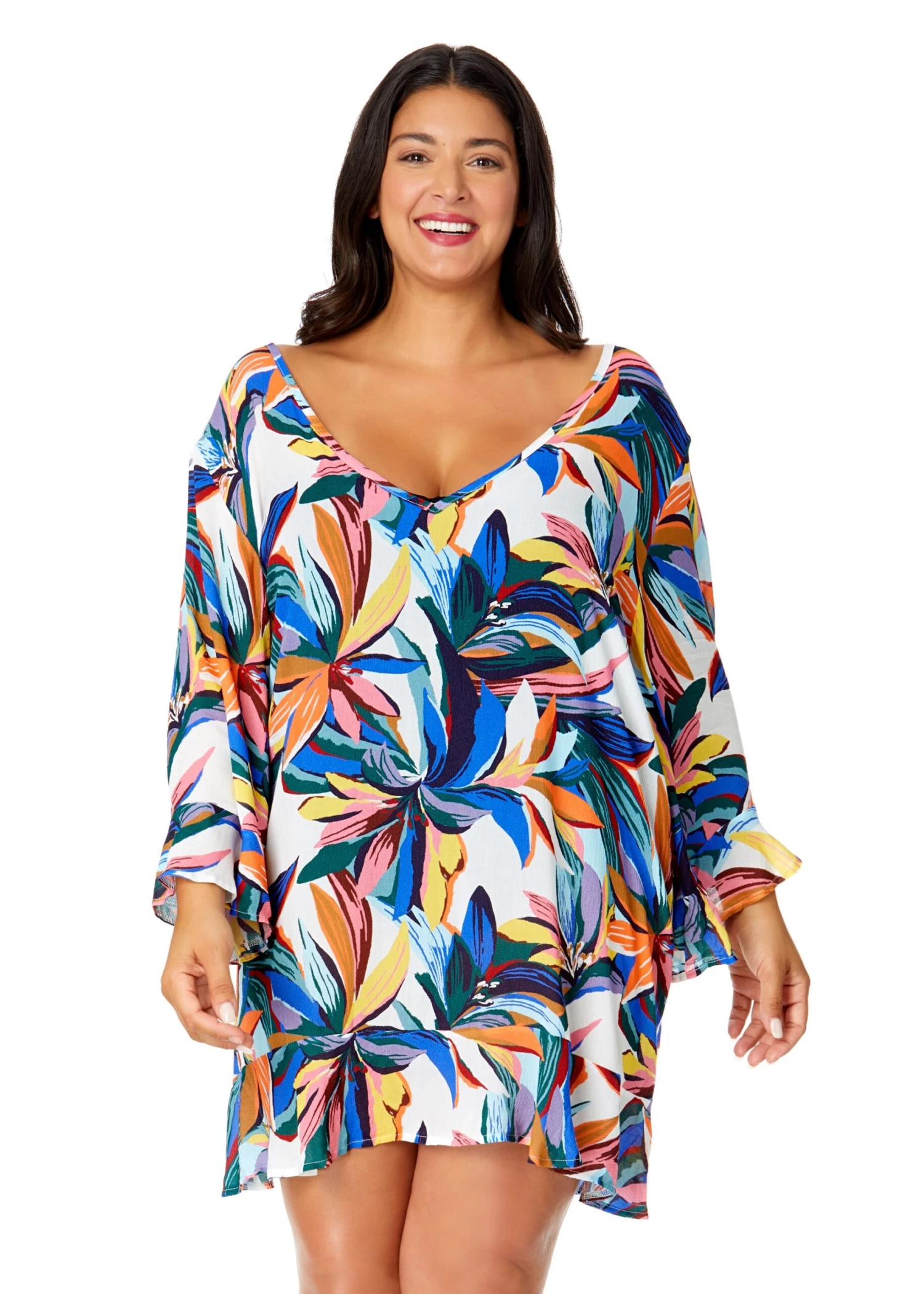 Women's Plus Riviera Floral Flounce V Neck Tunic Swimsuit Cover Up(Womens Plus Riviera Floral Flounce V Neck Tunic Swimsuit Cover Up) 3 Women's Plus Riviera Floral Flounce V Neck Tunic Swimsuit Cover Up(Womens Plus Riviera Floral Flounce V Neck Tunic Swimsuit Cover Up)