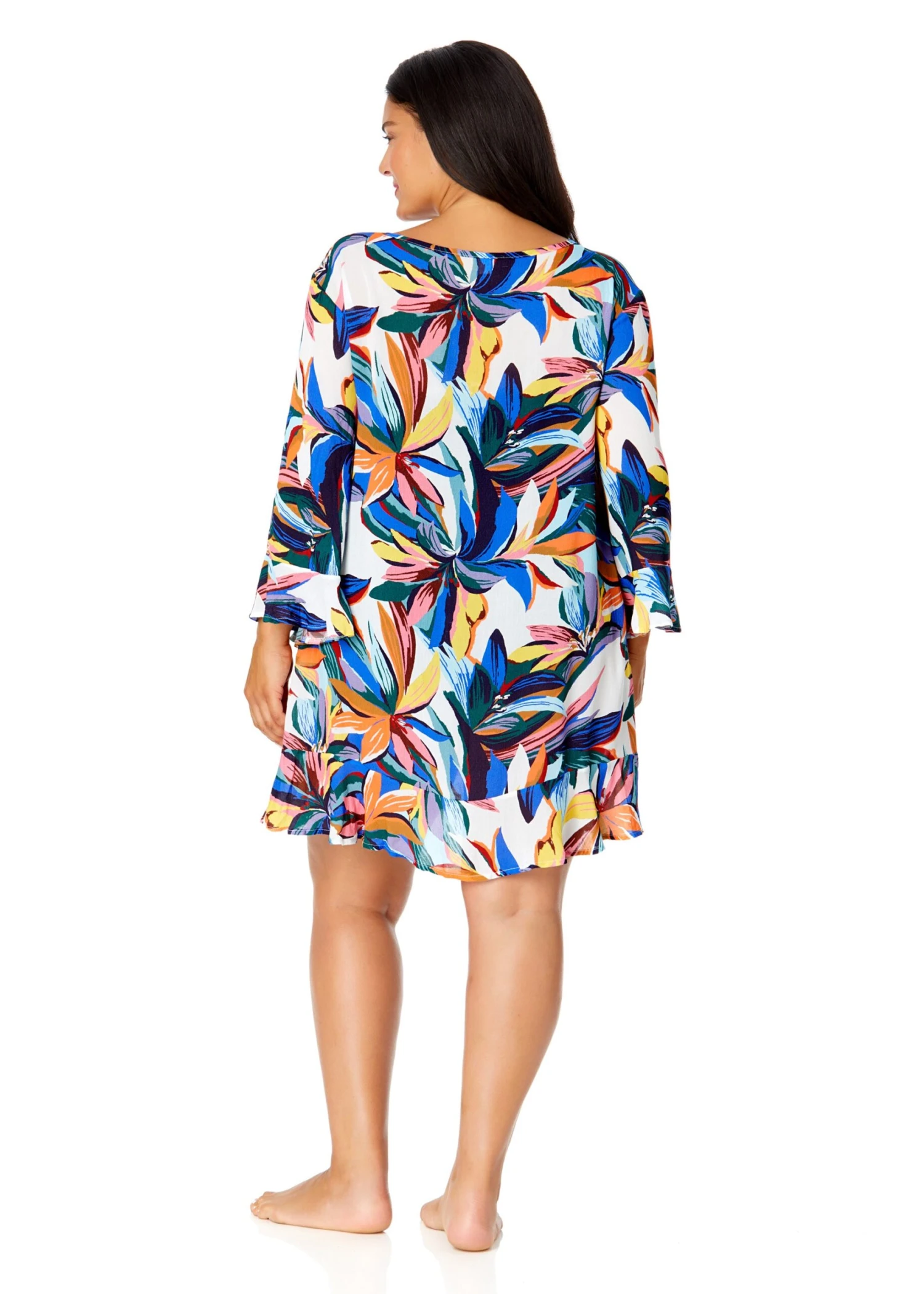 Women's Plus Riviera Floral Flounce V Neck Tunic Swimsuit Cover Up(Womens Plus Riviera Floral Flounce V Neck Tunic Swimsuit Cover Up) 6 Women's Plus Riviera Floral Flounce V Neck Tunic Swimsuit Cover Up(Womens Plus Riviera Floral Flounce V Neck Tunic Swimsuit Cover Up) - Image 4