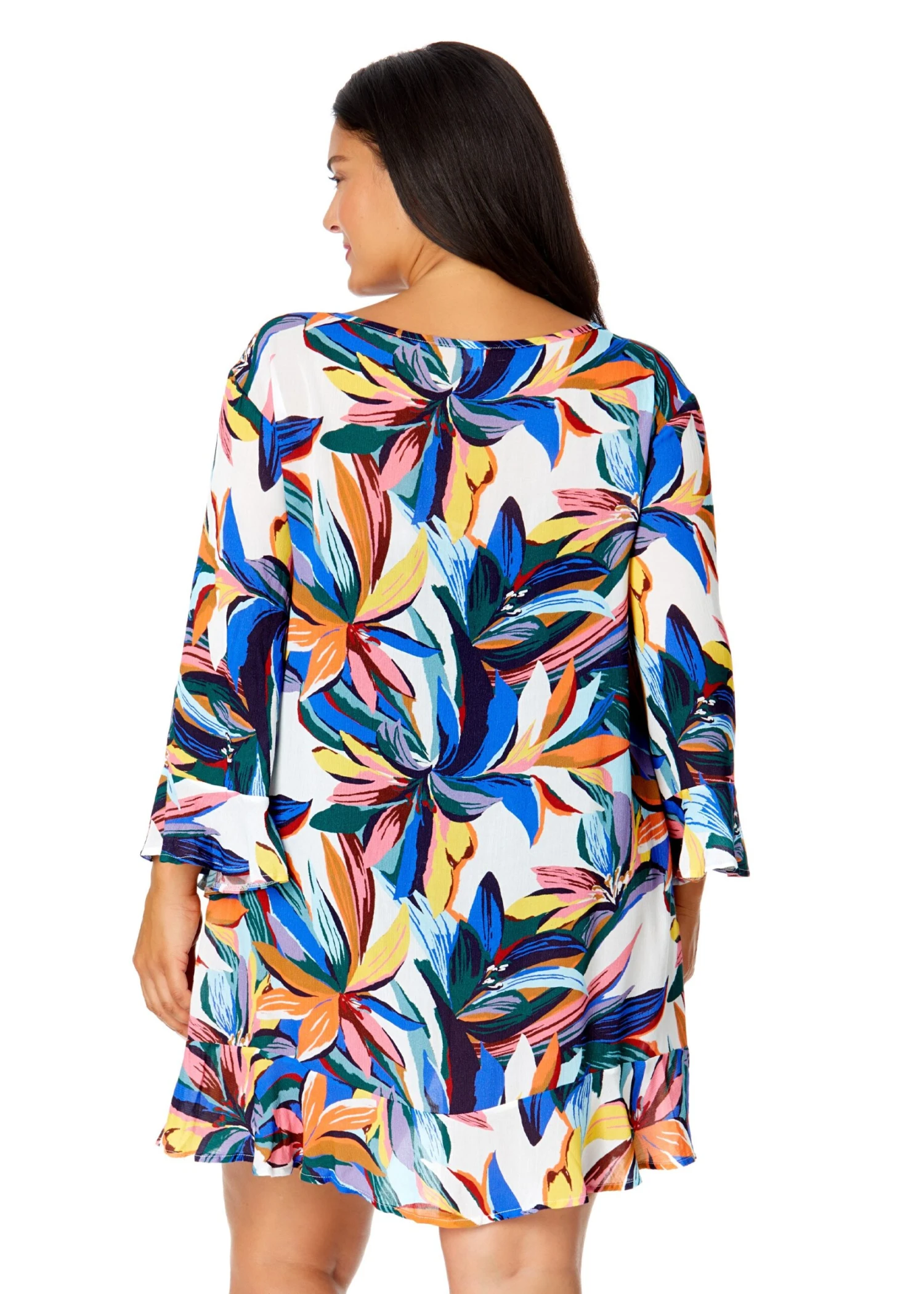 Women's Plus Riviera Floral Flounce V Neck Tunic Swimsuit Cover Up(Womens Plus Riviera Floral Flounce V Neck Tunic Swimsuit Cover Up) 4 Women's Plus Riviera Floral Flounce V Neck Tunic Swimsuit Cover Up(Womens Plus Riviera Floral Flounce V Neck Tunic Swimsuit Cover Up) - Image 2