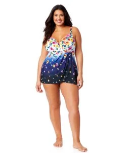 Women's Plus Gradient Floral Swim Dress With Skirted Bottom(Womens Plus Gradient Floral Swim Dress With Skirted Bottom) -ANNE COLE Shop 25PD61014 MULT 764