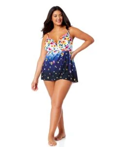 Women's Plus Gradient Floral Swim Dress With Skirted Bottom(Womens Plus Gradient Floral Swim Dress With Skirted Bottom) -ANNE COLE Shop 25PD61014 MULT 782