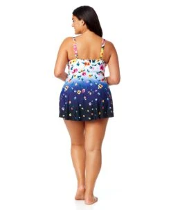 Women's Plus Gradient Floral Swim Dress With Skirted Bottom(Womens Plus Gradient Floral Swim Dress With Skirted Bottom) -ANNE COLE Shop 25PD61014 MULT 802