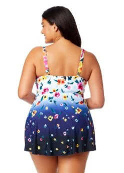 Women's Plus Gradient Floral Swim Dress With Skirted Bottom(Womens Plus Gradient Floral Swim Dress With Skirted Bottom) -ANNE COLE Shop 25PD61014 MULT 802 BACK