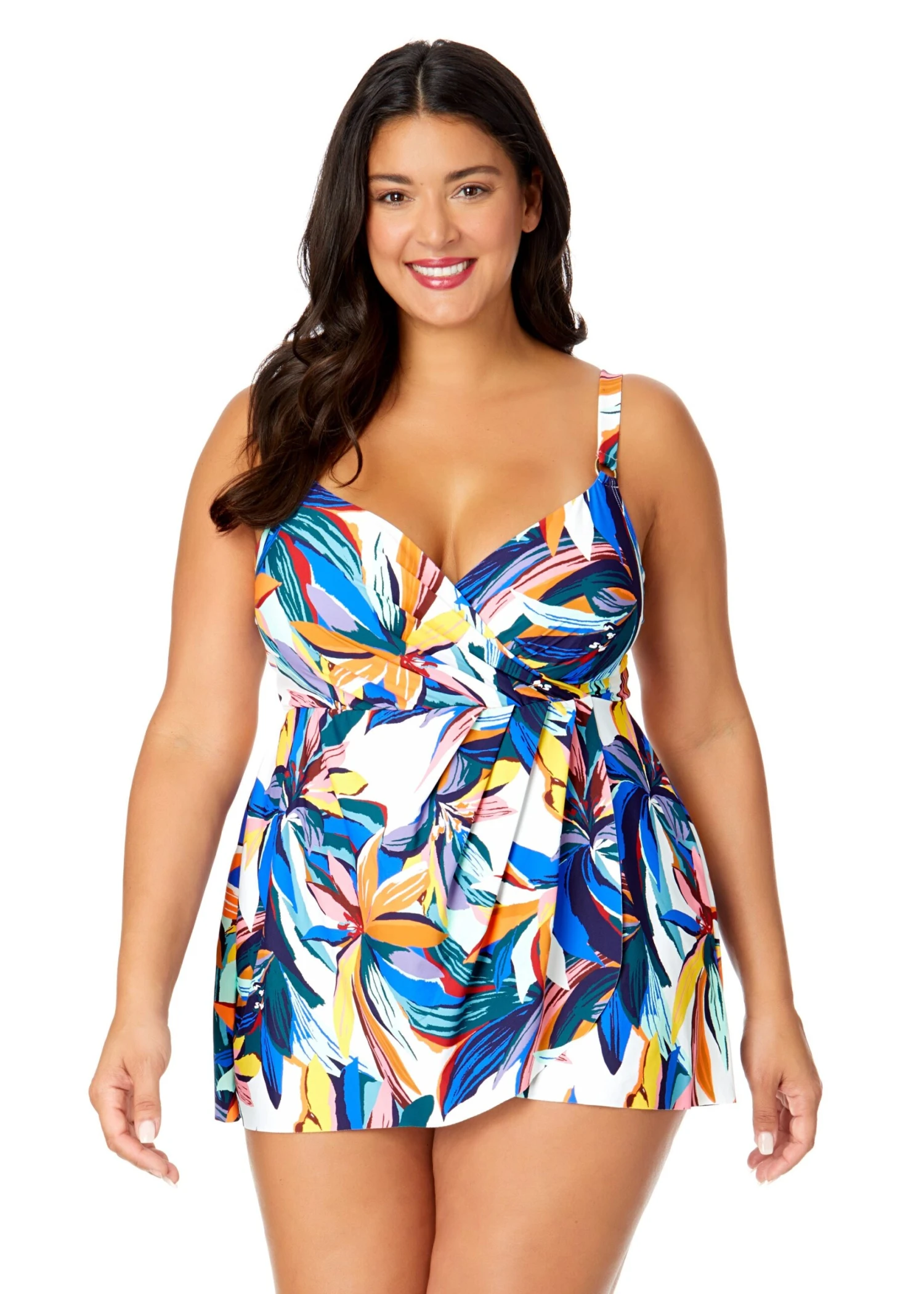 Women's Plus Riviera Floral Swim Dress With Skirted Bottom(Womens Plus Riviera Floral Swim Dress With Skirted Bottom) 3 Women's Plus Riviera Floral Swim Dress With Skirted Bottom(Womens Plus Riviera Floral Swim Dress With Skirted Bottom)
