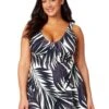 Women's Plus Palm Chic Surplice Twist Skirted Swimdress(Womens Plus Palm Chic Surplice Twist Skirted Swimdress) 2 Women's Plus Palm Chic Surplice Twist Skirted Swimdress(Womens Plus Palm Chic Surplice Twist Skirted Swimdress) -ANNE COLE Shop 25PD61845 BKWH 845 FRONT