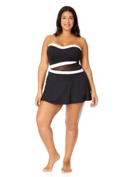 Women's Plus Mesh Around Paneled Strapless Mesh Swim Dress(Womens Plus Mesh Around Paneled Strapless Mesh Swim Dress) -ANNE COLE Shop 25PD61901 BLK 2705
