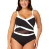 Women's Plus Mesh Around Mesh Insert One Piece Swimsuit(Womens Plus Mesh Around Mesh Insert One Piece Swimsuit) -ANNE COLE Shop 25PO02001 BLK 2604 FRONT