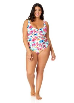 Women's Plus Watercolor Paisley V-Wire One Piece Swimsuit(Womens Plus Watercolor Paisley V Wire One Piece Swimsuit) -ANNE COLE Shop 25PO07070 MULT 2536