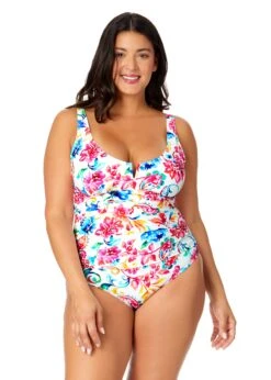 Women's Plus Watercolor Paisley V-Wire One Piece Swimsuit(Womens Plus Watercolor Paisley V Wire One Piece Swimsuit)