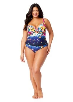 Women's Plus Gradient Floral Underwire Surplice One Piece Swimsuit(Womens Plus Gradient Floral Underwire Surplice One Piece Swimsuit) -ANNE COLE Shop 25PO07214 MULT 806
