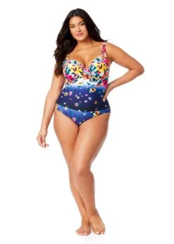 Women's Plus Gradient Floral Underwire Surplice One Piece Swimsuit(Womens Plus Gradient Floral Underwire Surplice One Piece Swimsuit) -ANNE COLE Shop 25PO07214 MULT 816