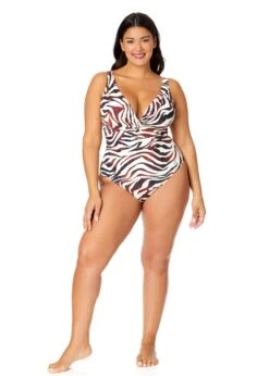 Women's Plus Tiger Dance Plunge Twist One Piece Swimsuit(Womens Plus Tiger Dance Plunge Twist One Piece Swimsuit) -ANNE COLE Shop 25PO08193 MULT 1861