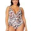 Women's Plus Tiger Dance Plunge Twist One Piece Swimsuit(Womens Plus Tiger Dance Plunge Twist One Piece Swimsuit) -ANNE COLE Shop 25PO08193 MULT 1861 FRONT