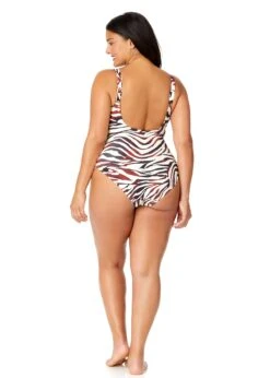 Women's Plus Tiger Dance Plunge Twist One Piece Swimsuit(Womens Plus Tiger Dance Plunge Twist One Piece Swimsuit) -ANNE COLE Shop 25PO08193 MULT 1874