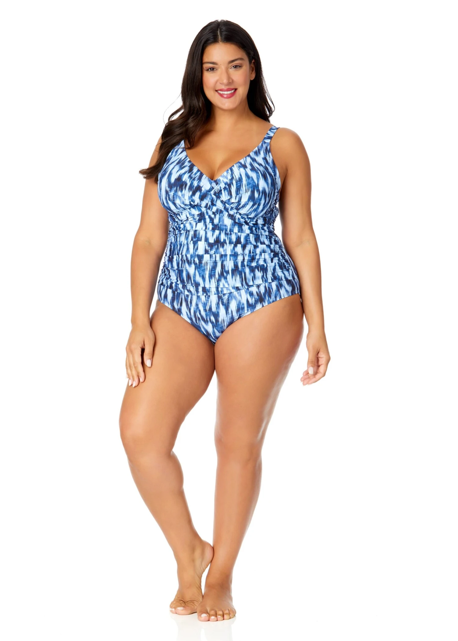 Women's Plus Tie Dye Ikat Hidden Underwire Drape Front One Piece Swimsuit(Womens Plus Tie Dye Ikat Hidden Underwire Drape Front One Piece Swimsuit) 7 Women's Plus Tie Dye Ikat Hidden Underwire Drape Front One Piece Swimsuit(Womens Plus Tie Dye Ikat Hidden Underwire Drape Front One Piece Swimsuit) - Image 5