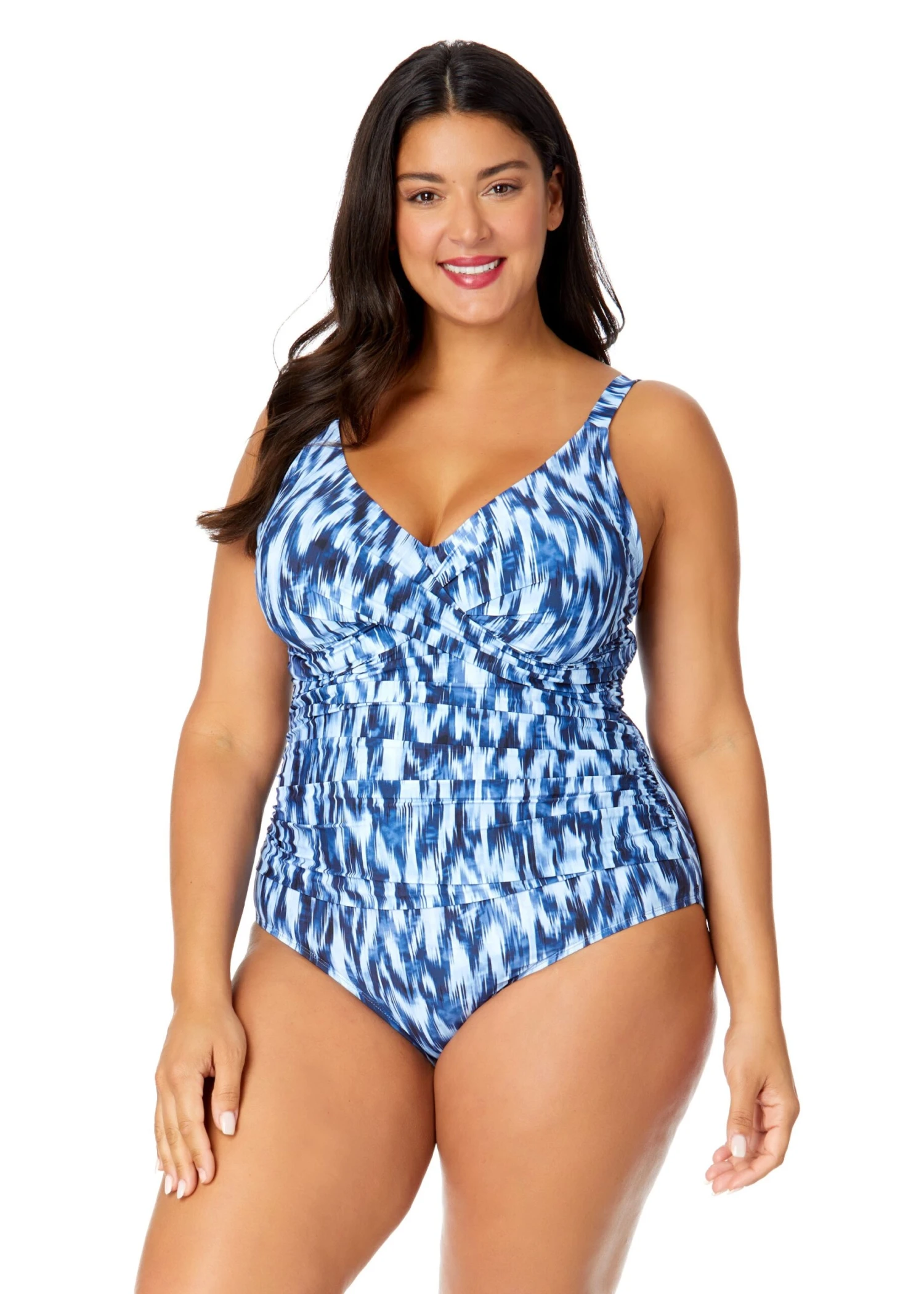Women's Plus Tie Dye Ikat Hidden Underwire Drape Front One Piece Swimsuit(Womens Plus Tie Dye Ikat Hidden Underwire Drape Front One Piece Swimsuit) 3 Women's Plus Tie Dye Ikat Hidden Underwire Drape Front One Piece Swimsuit(Womens Plus Tie Dye Ikat Hidden Underwire Drape Front One Piece Swimsuit)