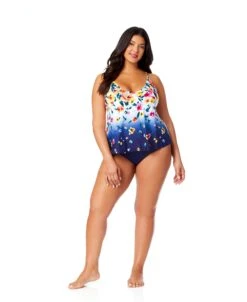 Women's Plus Gradient Floral Easy Triangle Tankini Swim Top(Womens Plus Gradient Floral Easy Triangle Tankini Swim Top) -ANNE COLE Shop 25PT22414 MULT MYPB36001 NAVY 571