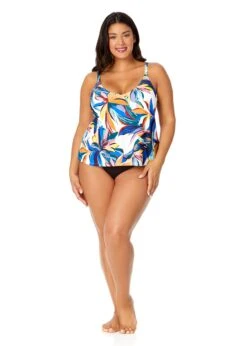 Women's Plus Riviera Floral Easy Triangle Tankini Swim Top(Womens Plus Riviera Floral Easy Triangle Tankini Swim Top) -ANNE COLE Shop 25PT22415 MULT MYPB36001 BLK 2165