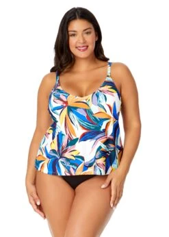 Women's Plus Riviera Floral Easy Triangle Tankini Swim Top(Womens Plus Riviera Floral Easy Triangle Tankini Swim Top)