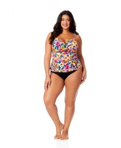 Women's Plus Gradient Floral Twist Front Underwire Tankini Swim Top(Womens Plus Gradient Floral Twist Front Underwire Tankini Swim Top) 11 Women's Plus Gradient Floral Twist Front Underwire Tankini Swim Top(Womens Plus Gradient Floral Twist Front Underwire Tankini Swim Top) -ANNE COLE Shop 25PT23313 MULT MYPB36001 BLK 664