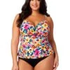 Women's Plus Gradient Floral Twist Front Underwire Tankini Swim Top(Womens Plus Gradient Floral Twist Front Underwire Tankini Swim Top) 1 Women's Plus Gradient Floral Twist Front Underwire Tankini Swim Top(Womens Plus Gradient Floral Twist Front Underwire Tankini Swim Top) -ANNE COLE Shop 25PT23313 MULT MYPB36001 BLK 664 FRONT