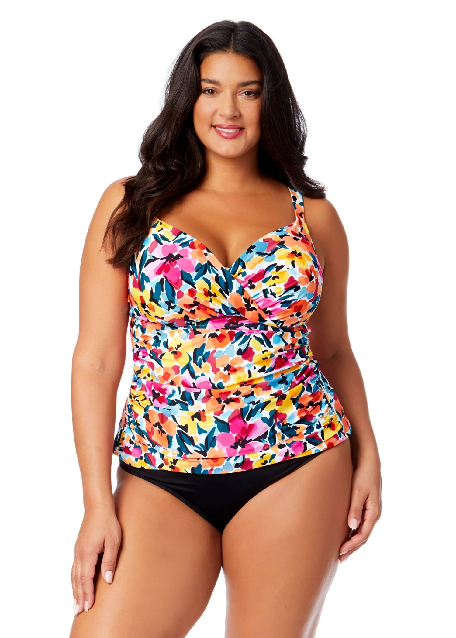 Women's Plus Gradient Floral Twist Front Underwire Tankini Swim Top(Womens Plus Gradient Floral Twist Front Underwire Tankini Swim Top) 3 Women's Plus Gradient Floral Twist Front Underwire Tankini Swim Top(Womens Plus Gradient Floral Twist Front Underwire Tankini Swim Top)