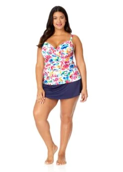 Women's Plus Watercolor Paisley Twist Front Underwire Tankini Swim Top(Womens Plus Watercolor Paisley Twist Front Underwire Tankini Swim Top) -ANNE COLE Shop 25PT23370 MULT MYPB41401 NAVY 2398