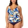 Women's Plus Riviera Floral Hidden Underwire Drape Front Tankini Swim Top(Womens Plus Riviera Floral Hidden Underwire Drape Front Tankini Swim Top)