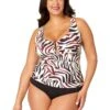 Women's Plus Tiger Dance Ring Front Tankini Swim Top(Womens Plus Tiger Dance Ring Front Tankini Swim Top) -ANNE COLE Shop 25PT26293 MULT MYPB36001 BLK 1717 FRONT