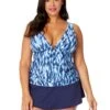 Women's Plus Tie Dye Ikat Ring Plunge Tankini Swim Top(Womens Plus Tie Dye Ikat Ring Plunge Tankini Swim Top) -ANNE COLE Shop 25PT26368 BLWH MYPB41401 NAVY 2965 FRONT